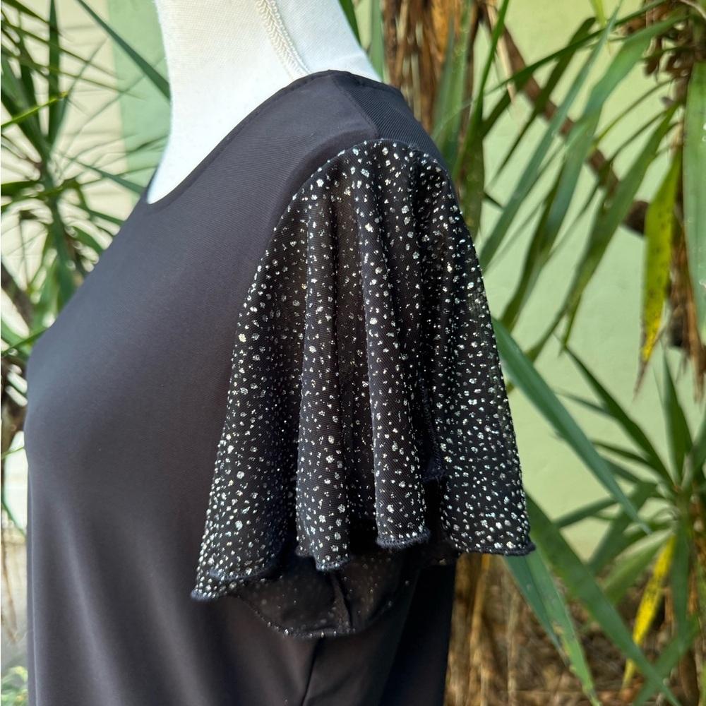 Black Sparkle Flutter Sequins Sleeves Blouse